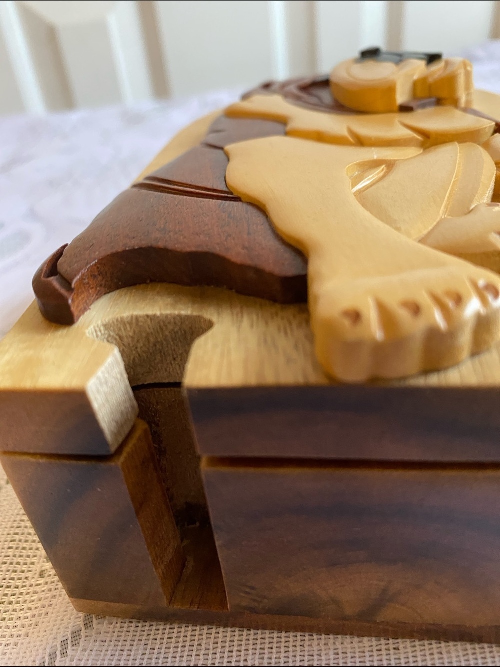 Carver Dan Bulldog Puzzle Box is hand‑carved hardwood secret box keepsake - Picture 6 of 15